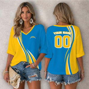 Limited Edition – Customized NFL Los Angeles Chargers Women’s Heart V-Neck Long Sleeve Shirt
