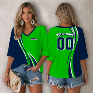 Limited Edition – Customized NFL Seattle Seahawks Women’s Heart V-Neck Long Sleeve Shirt