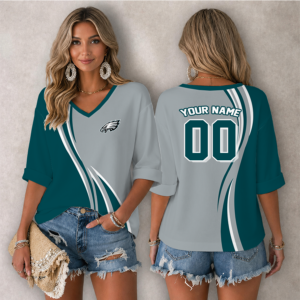Limited Edition – Customized NFL Philadelphia Eagles Women’s Heart V-Neck Long Sleeve Shirt