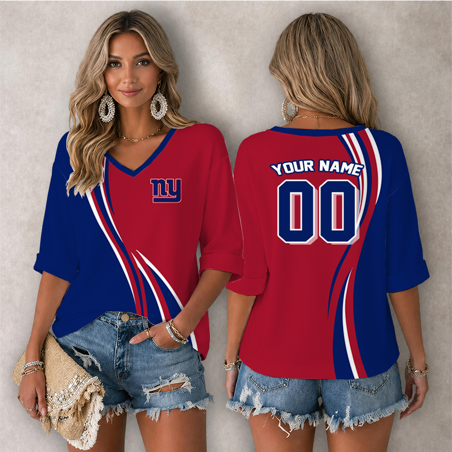 Limited Edition – Customized NFL New York Giants Women’s Heart V-Neck Long Sleeve Shirt
