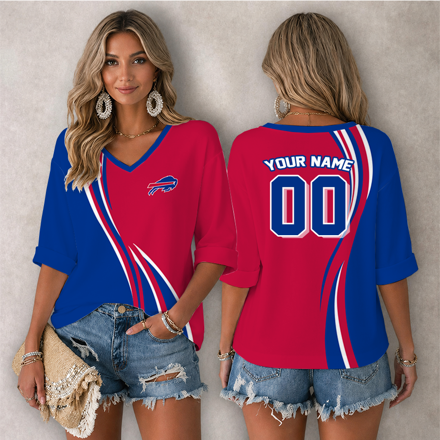 Limited Edition – Customized NFL Buffalo Bills Women’s Heart V-Neck Long Sleeve Shirt