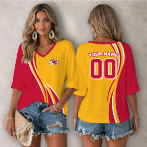 Limited Edition – Customized NFL Kansas City Chiefs Women’s Heart V-Neck Long Sleeve Shirt