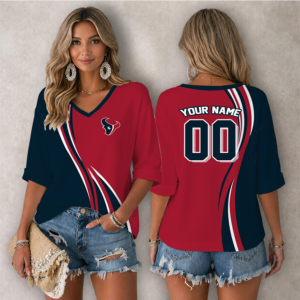 Limited Edition – Customized NFL Houston Texans Women’s Heart V-Neck Long Sleeve Shirt