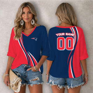 Limited Edition – Customized NFL New England Patriots Women’s Heart V-Neck Long Sleeve Shirt
