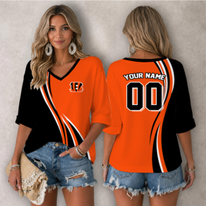 Limited Edition – Customized NFL Cincinnati Bengals Women’s Heart V-Neck Long Sleeve Shirt