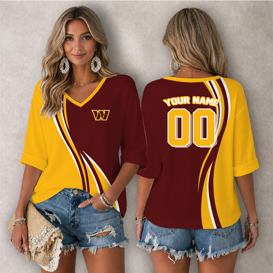 Limited Edition – Customized NFL Washington Commanders Women’s Heart V-Neck Long Sleeve Shirt
