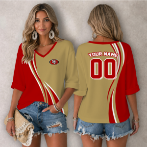 Limited Edition – Customized NFL San Francisco 49Ers Women’s Heart V-Neck Long Sleeve Shirt