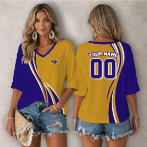 Limited Edition – Customized NFL Baltimore Ravens Women’s Heart V-Neck Long Sleeve Shirt