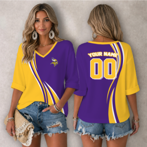 Limited Edition – Customized NFL Minnesota Vikings Women’s Heart V-Neck Long Sleeve Shirt