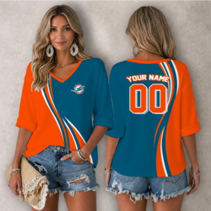 Limited Edition – Customized NFL Miami Dolphins Women’s Heart V-Neck Long Sleeve Shirt