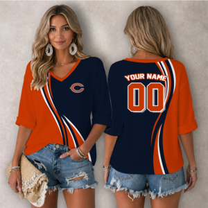 Limited Edition – Customized NFL Chicago Bears Women’s Heart V-Neck Long Sleeve Shirt
