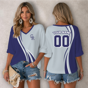Limited Edition – Customized MLB Colorado Rockies Women’s Heart V-Neck Long Sleeve Shirt