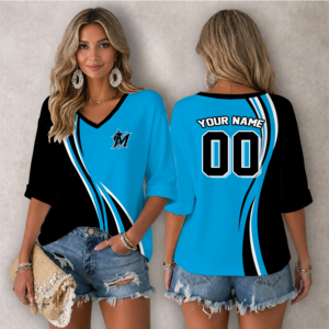 Limited Edition – Customized MLB Miami Marlins Women’s Heart V-Neck Long Sleeve Shirt