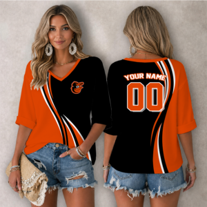 Limited Edition – Customized MLB Baltimore Orioles Women’s Heart V-Neck Long Sleeve Shirt