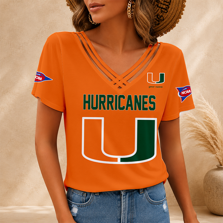 Limited Edition – Customized NCAA Miami Hurricanes V-Neck Shirt