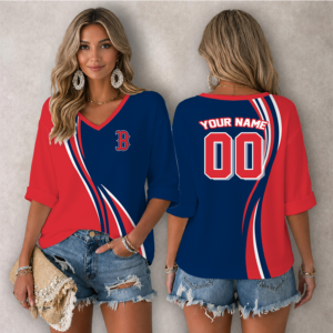 Limited Edition – Customized MLB Boston Red Sox Women’s Heart V-Neck Long Sleeve Shirt