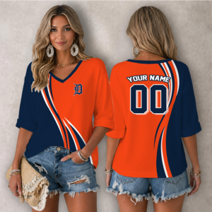 Limited Edition – Customized MLB Detroit Tigers Women’s Heart V-Neck Long Sleeve Shirt