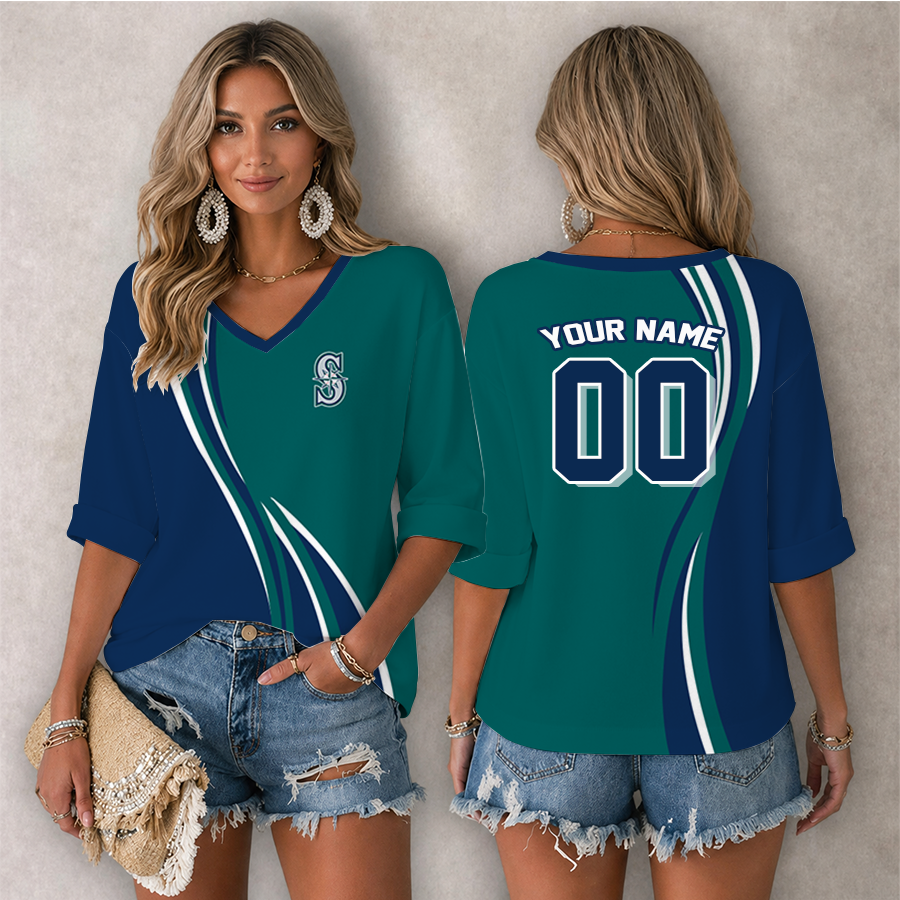 Limited Edition – Customized MLB Seattle Mariners Women’s Heart V-Neck Long Sleeve Shirt