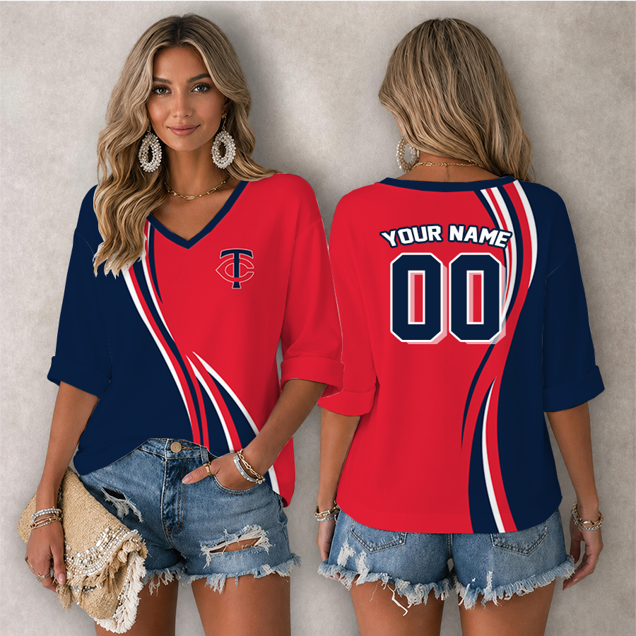 Limited Edition – Customized MLB Minnesota Twins Women’s Heart V-Neck Long Sleeve Shirt