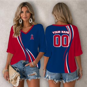Limited Edition – Customized MLB Los Angeles Angels Women’s Heart V-Neck Long Sleeve Shirt
