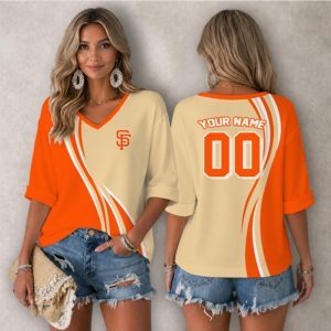 Limited Edition – Customized MLB San Francisco Giants Women’s Heart V-Neck Long Sleeve Shirt