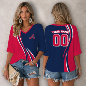 Limited Edition – Customized MLB Atlanta Braves Women’s Heart V-Neck Long Sleeve Shirt