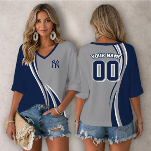Limited Edition – Customized MLB New York Yankees Women’s Heart V-Neck Long Sleeve Shirt