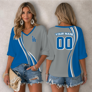 Limited Edition – Customized MLB Los Angeles Dodgers Women’s Heart V-Neck Long Sleeve Shirt