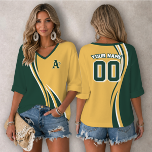 Limited Edition – Customized MLB Oakland Athletics Women’s Heart V-Neck Long Sleeve Shirt
