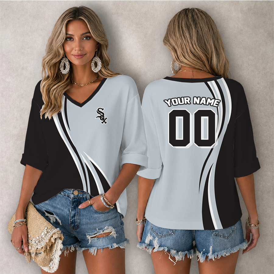Limited Edition – Customized MLB Chicago White Sox Women’s Heart V-Neck Long Sleeve Shirt