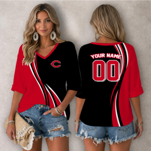 Limited Edition – Customized MLB Cincinnati Reds Women’s Heart V-Neck Long Sleeve Shirt
