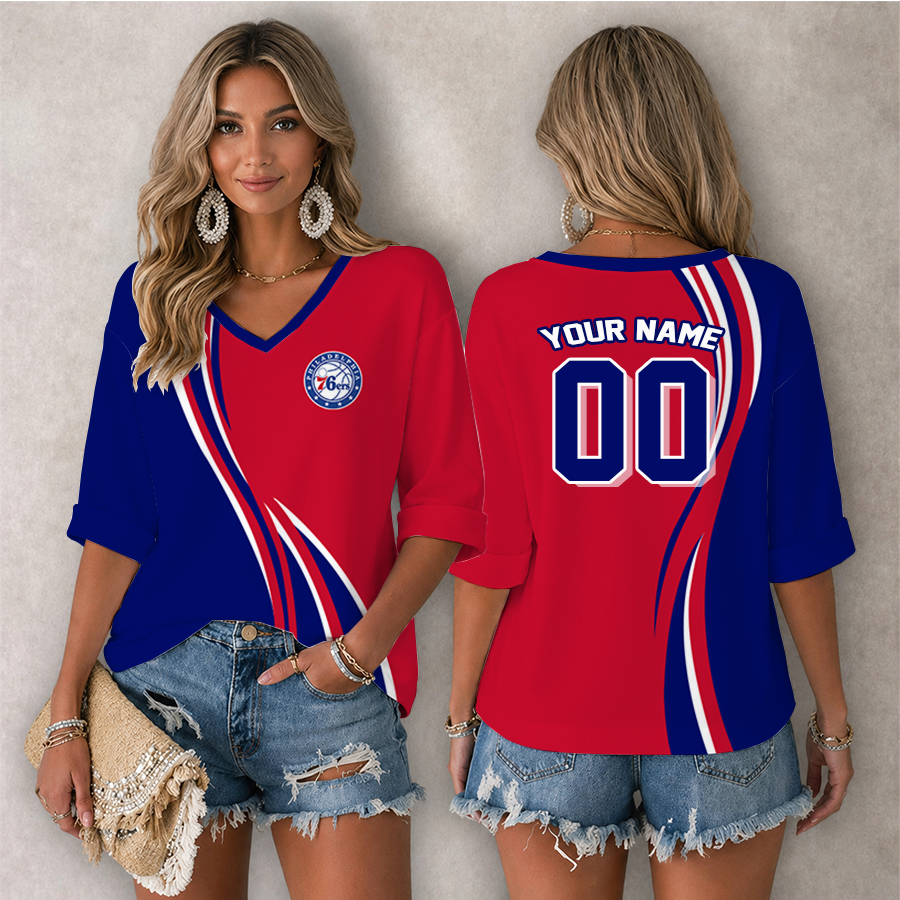 Limited Edition – Customized NBA Philadelphia 76Ers Women’s Heart V-Neck Long Sleeve Shirt
