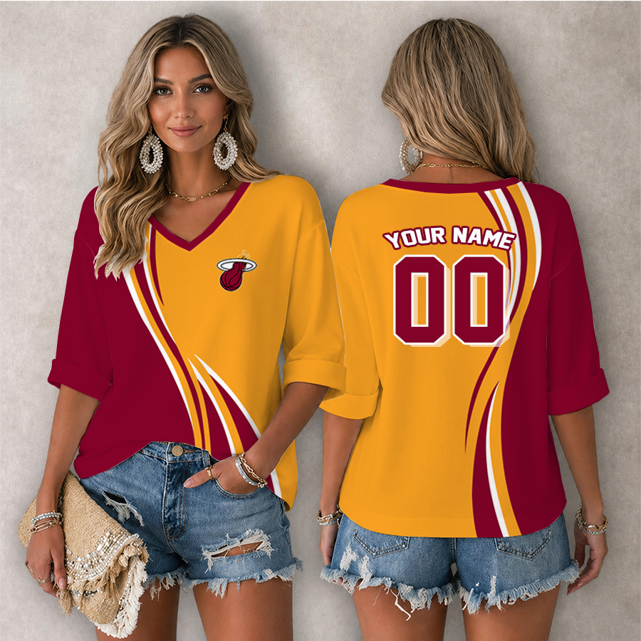Limited Edition – Customized NBA Miami Heat Women’s Heart V-Neck Long Sleeve Shirt