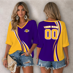 Limited Edition – Customized NBA Los Angeles Lakers Women’s Heart V-Neck Long Sleeve Shirt