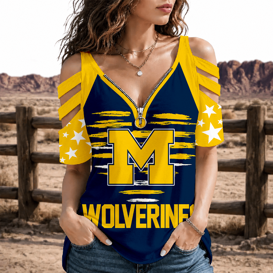Limited Edition – Customized NCAA Michigan Wolverines Strappy Cold-Shoulder Top