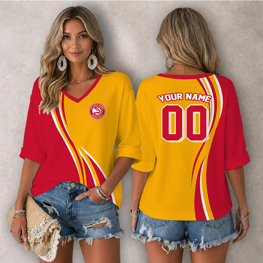Limited Edition – Customized NBA Atlanta Hawks Women’s Heart V-Neck Long Sleeve Shirt