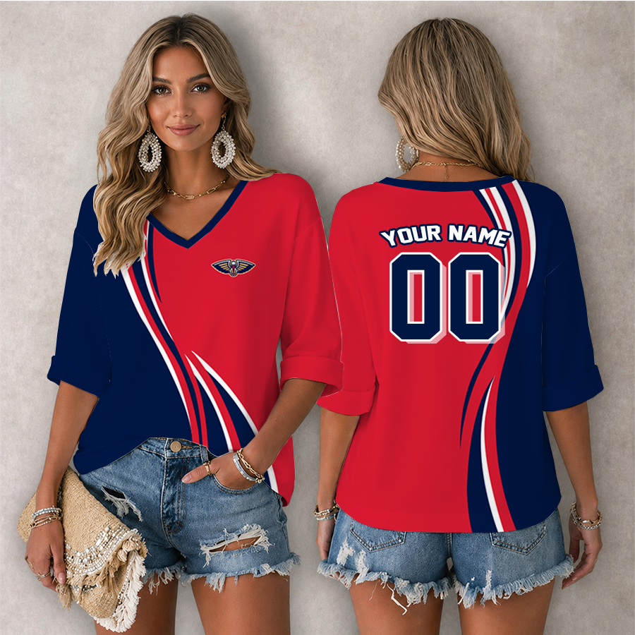 Limited Edition – Customized NBA New Orleans Pelicans Women’s Heart V-Neck Long Sleeve Shirt