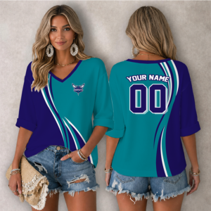 Limited Edition – Customized NBA Charlotte Hornets Women’s Heart V-Neck Long Sleeve Shirt