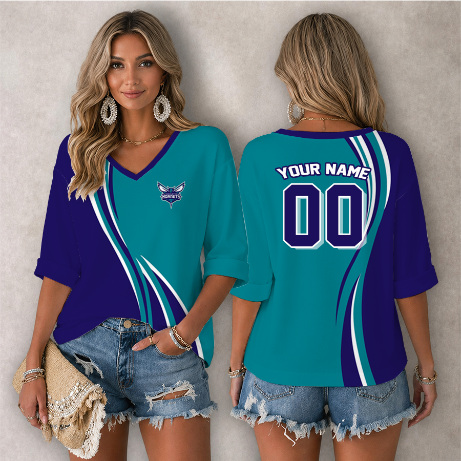 Limited Edition – Customized NBA Charlotte Hornets Women’s Heart V-Neck Long Sleeve Shirt