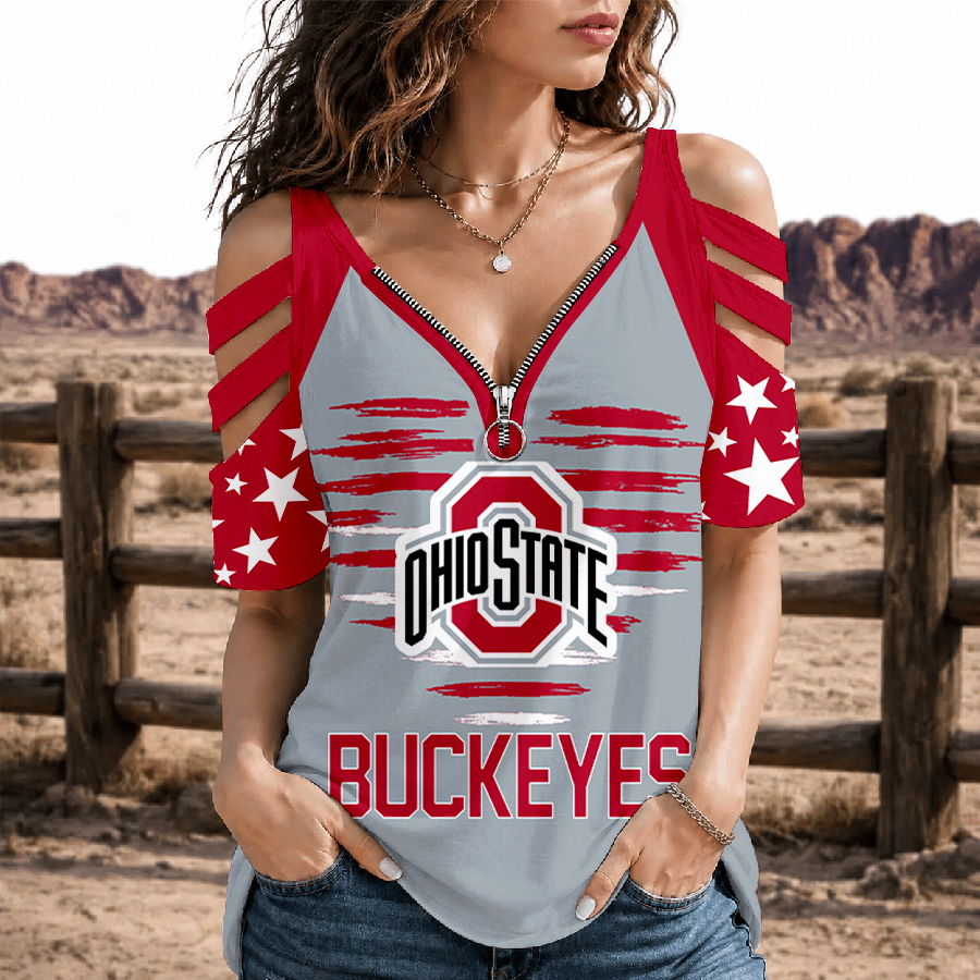 Limited Edition – Customized NCAA Ohio State Buckeyes Strappy Cold-Shoulder Top