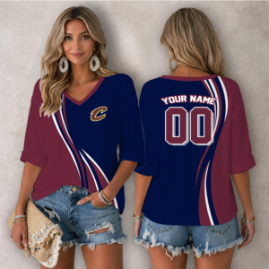 Limited Edition – Customized NBA Cleveland Cavaliers Women’s Heart V-Neck Long Sleeve Shirt