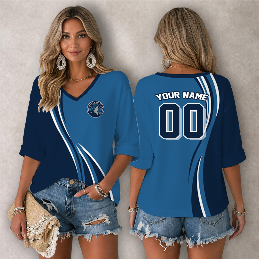 Limited Edition – Customized NBA Minnesota Timberwolves Women’s Heart V-Neck Long Sleeve Shirt