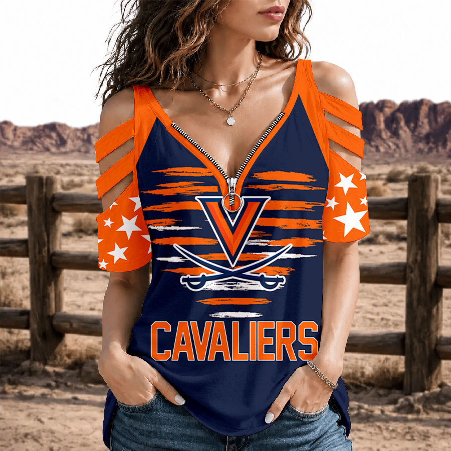 Limited Edition – Customized NCAA Virginia Cavaliers Strappy Cold-Shoulder Top