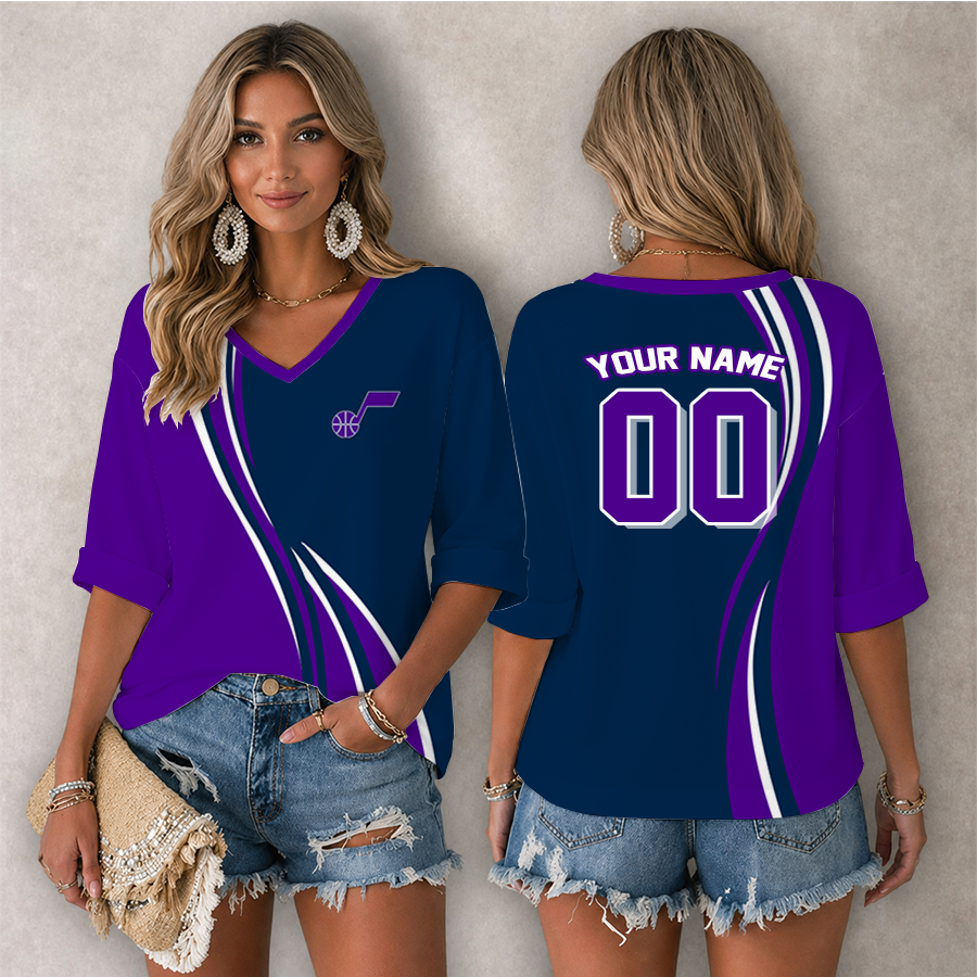 Limited Edition – Customized NBA Utah Jazz Women’s Heart V-Neck Long Sleeve Shirt