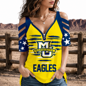 Limited Edition – Customized NCAA Marquette Golden Eagles Strappy Cold-Shoulder Top