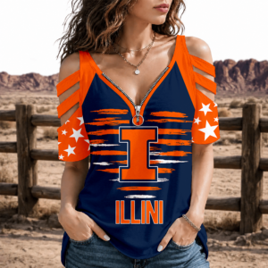 Limited Edition – Customized NCAA Illinois Fighting Illini Strappy Cold-Shoulder Top