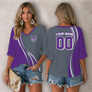 Limited Edition – Customized NBA Sacramento Kings Women’s Heart V-Neck Long Sleeve Shirt