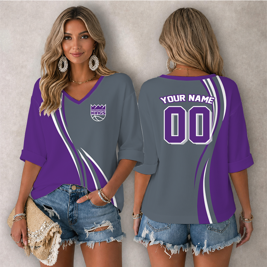 Limited Edition – Customized NBA Sacramento Kings Women’s Heart V-Neck Long Sleeve Shirt