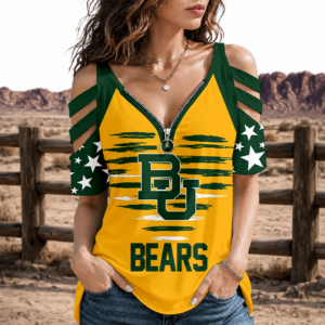 Limited Edition – Customized NCAA Baylor Bears Strappy Cold-Shoulder Top