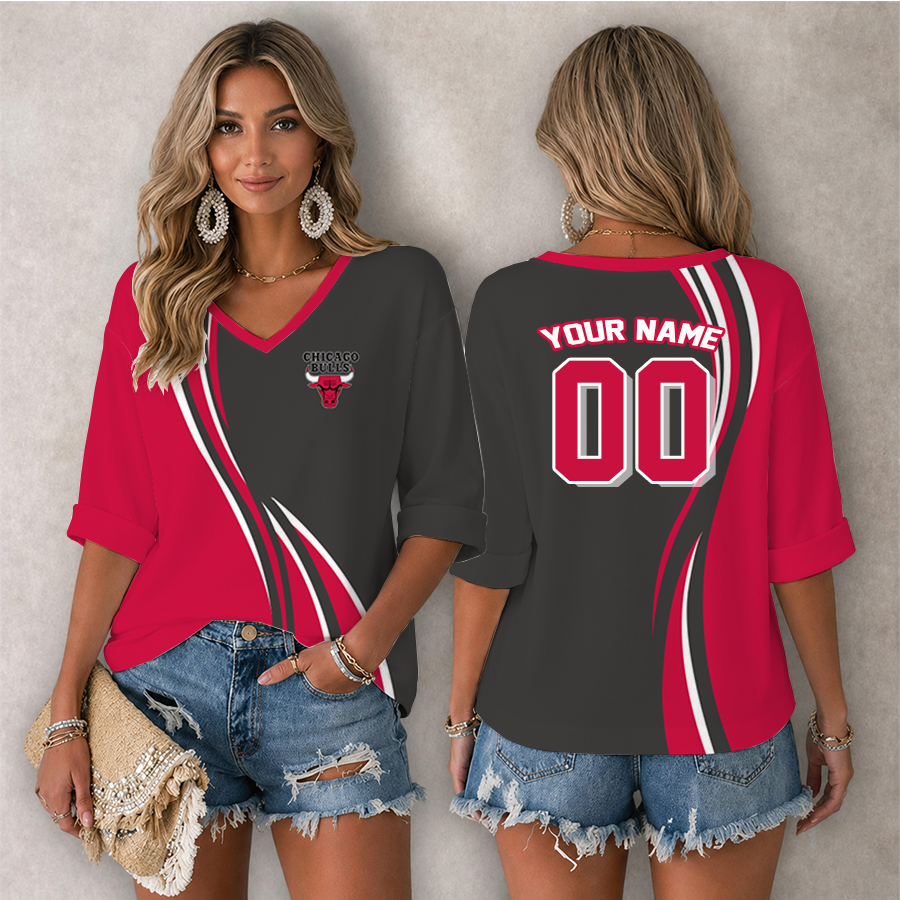 Limited Edition – Customized NBA Chicago Bulls Women’s Heart V-Neck Long Sleeve Shirt